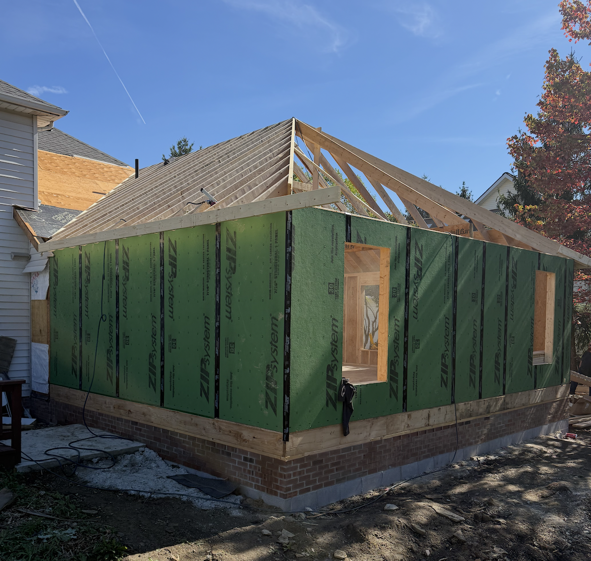Ward Renovation Solutions addition, Roof framed, fully wrapped